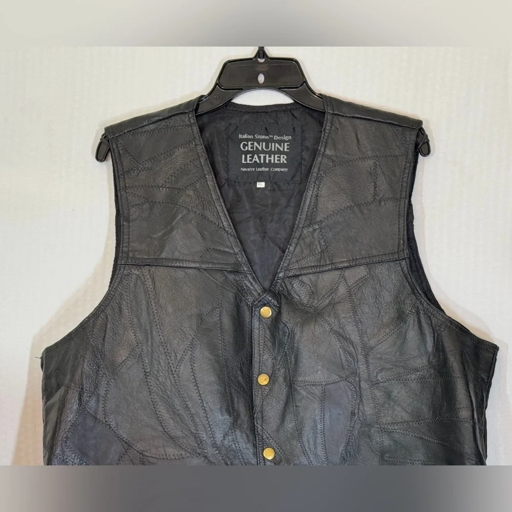 Vintage Navarre Buffalo Leather Vest – Italian Stone Design – XL